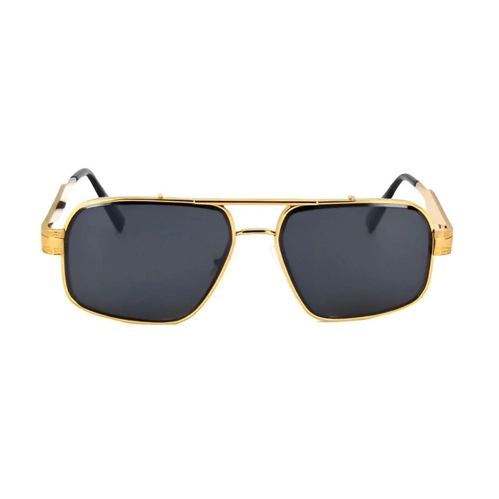 Mens Rectangular Aviator Sunglasses Flat Top Bar Metal Frame Dark Grey Lens 2026